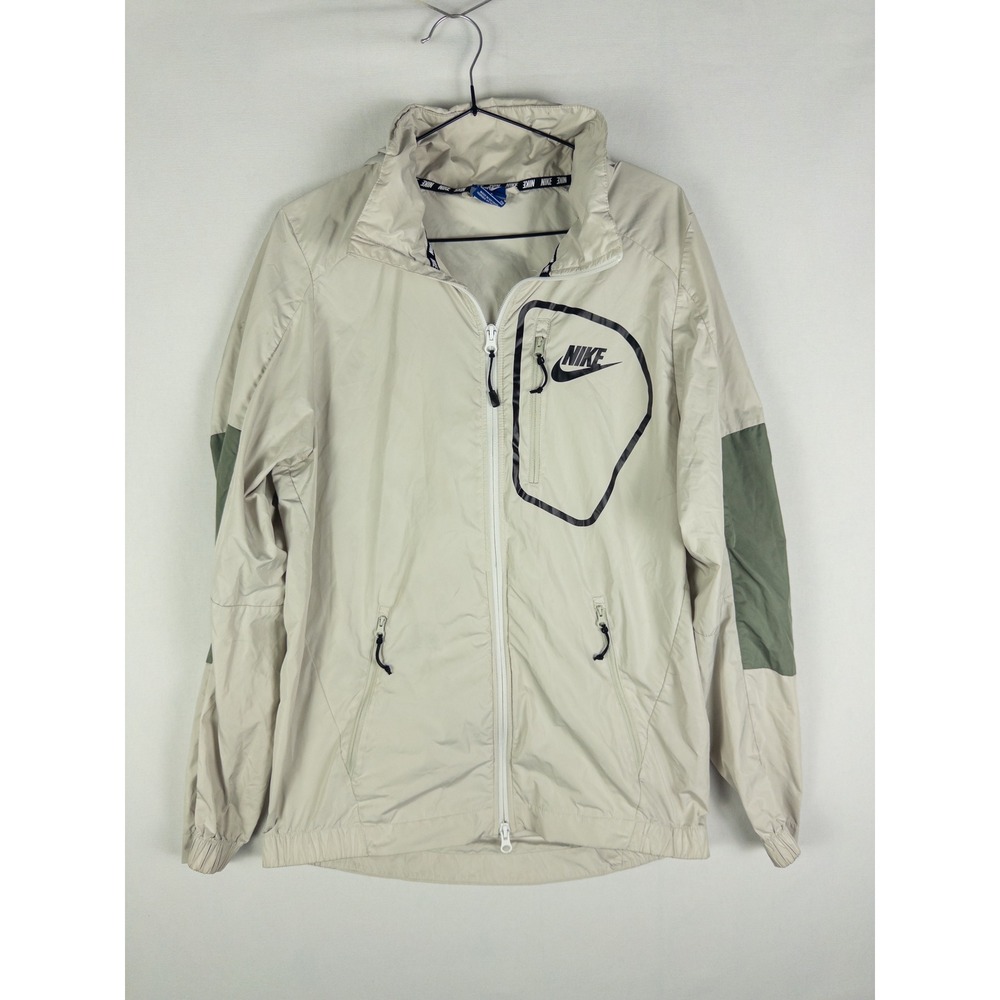 Nike Sportswear Windrunner Zip Jacket Mens S Cream Sage Green Big Logo Streetwea
